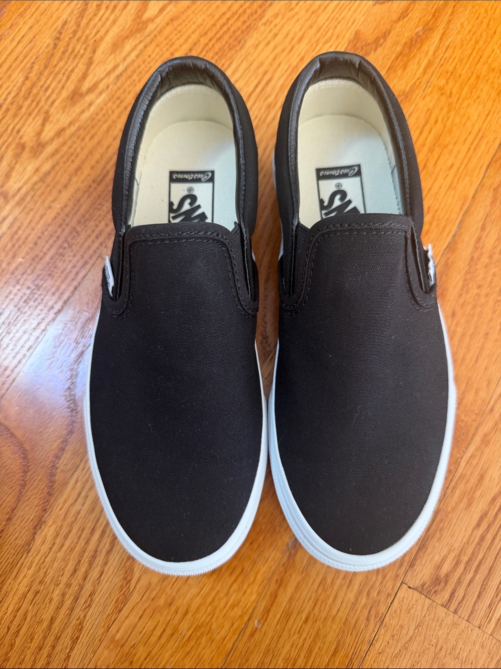 Vans CUSTOM Black Slip-On Canvas Sneakers with White Sole